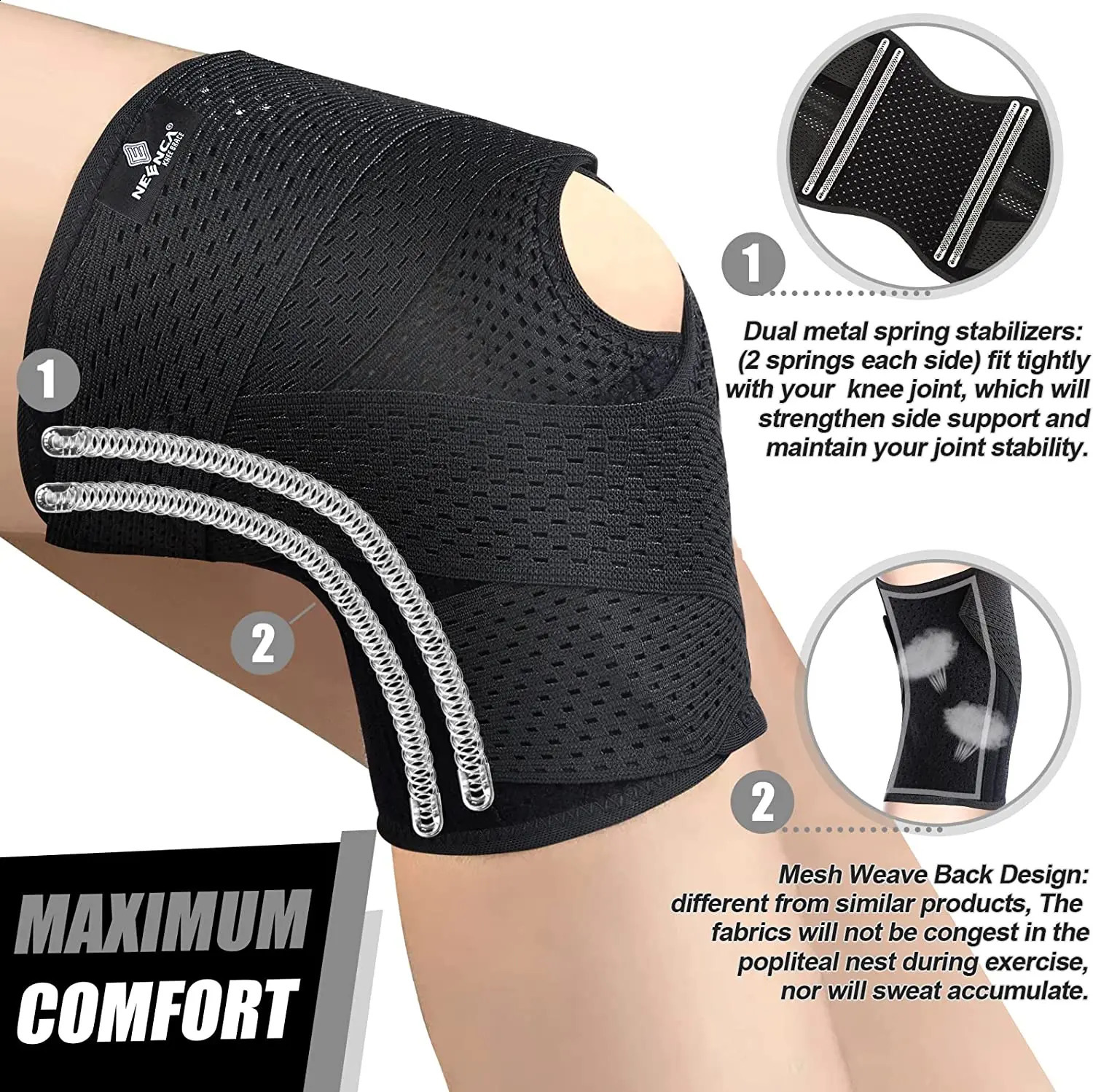Breathable Knee Pads Support with Side Stabilizers for Men and Women Meniscal Tear Knee Pain ACL MCL Arthritis Injuries Recovery 250410