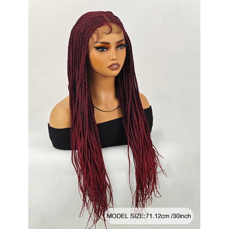 30 Inch Women Weaving Full Box Knotless Lightweight Braids Lace Front Black and Bury Handmade Weave Synthetic Wigs with Baby Hair