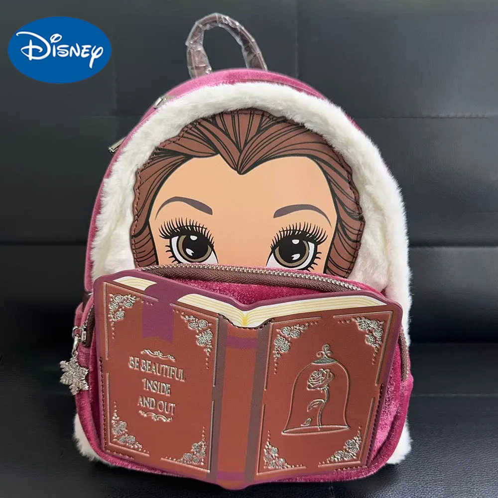 Disney Loungefly Disney Beauty And The Beast Plush Belle Princess Backpack Student Backpack Cartoon Cute Backpack Girl Bag Xmas Gift X250412