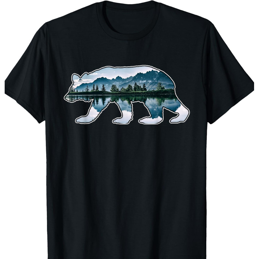 T shirt for Mens Bear Double Exposure Surreal Wildlife Animal Graphic Tee Casual Tops Clothes Short sleeve cool