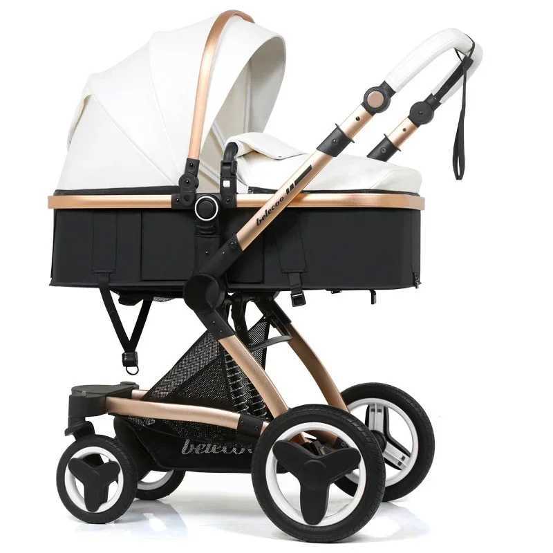 2025 New 3-in-1 Waterproof Pu Leather Luxury Baby Cart with Adjustable Car Seat Handle Mosquito Net Foot Cover W250411