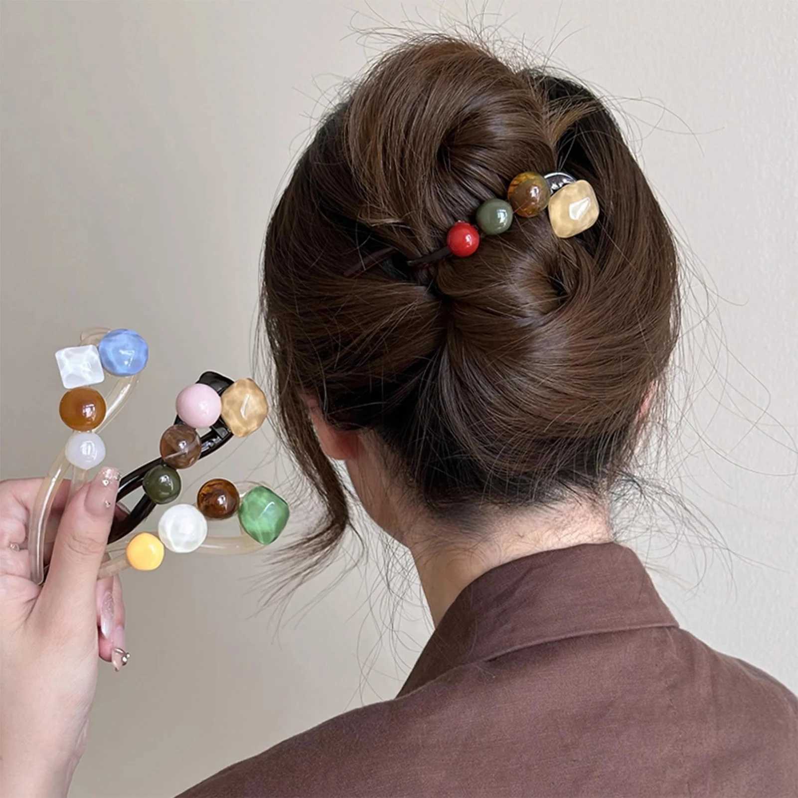 Womens summer bucket retro colored spherical hair clip daily shopping travel hair clip shark hair clip 1 piece Y2504012