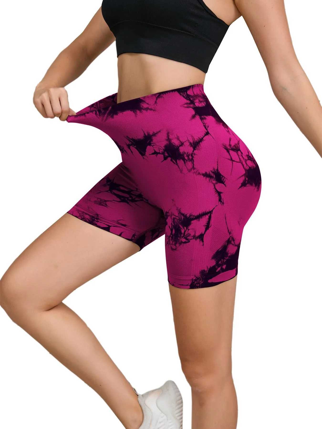 Tie dye seamless fitness pants womens high waist and hip lifting sports tight shorts running sexy peach fitness yoga shorts Y250412
