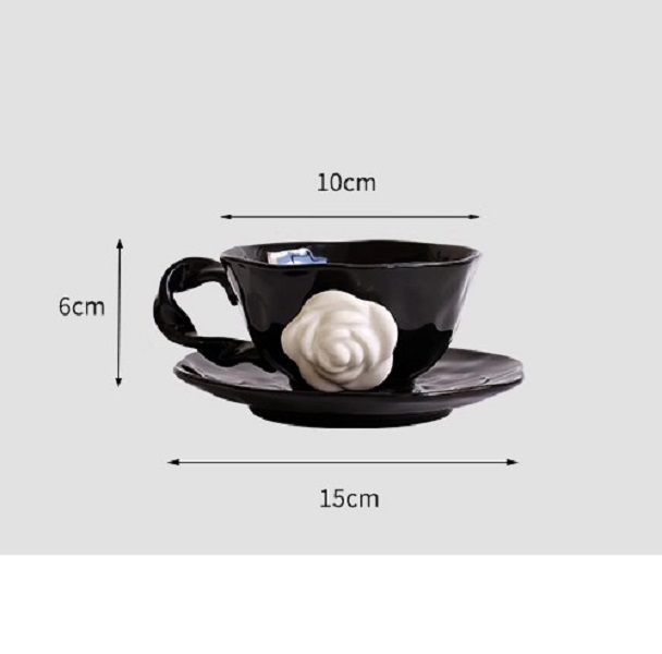 Designer Irregular Camellia Bone China Luxury Cup Set, Elegant Coffee Cups, High-End Ceramic Mugs with Saucers, Complete Set, Sophisticated Gift