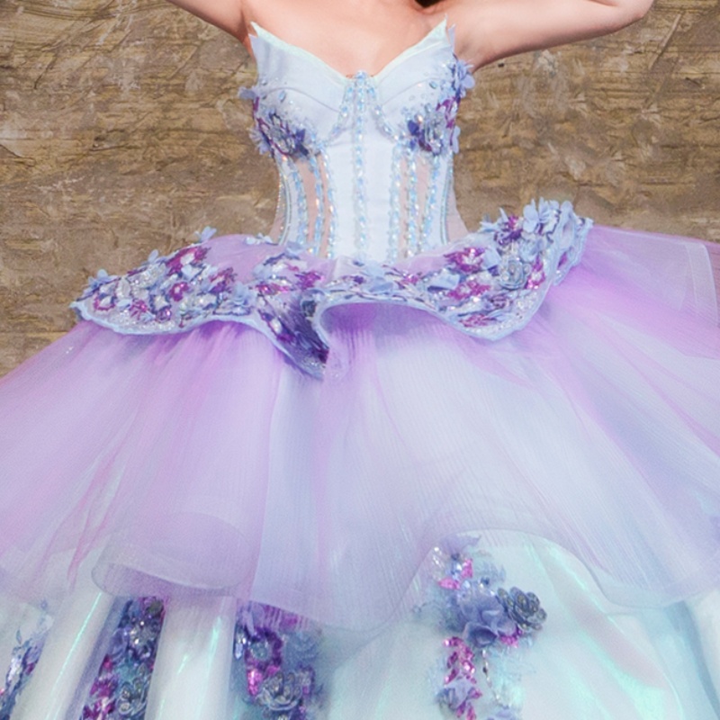 Sky Blue Shiny Princess Quinceanera Dresses Off Shoulder Beads Applique Flower Tull Sweet 16 Dress Ball Gown Vestidos 15 Anos