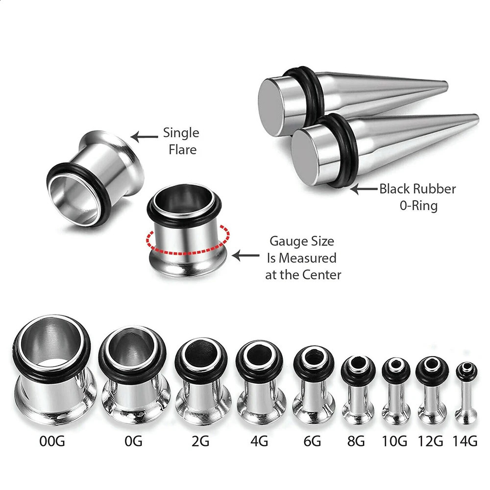 36PCS/Lot 14G-00G Stainless Steel Ear Gauges Stretching Kit Tapers Plugs Eyelets Ear Tapers and Plugs Expander Set Body Piercing 250403