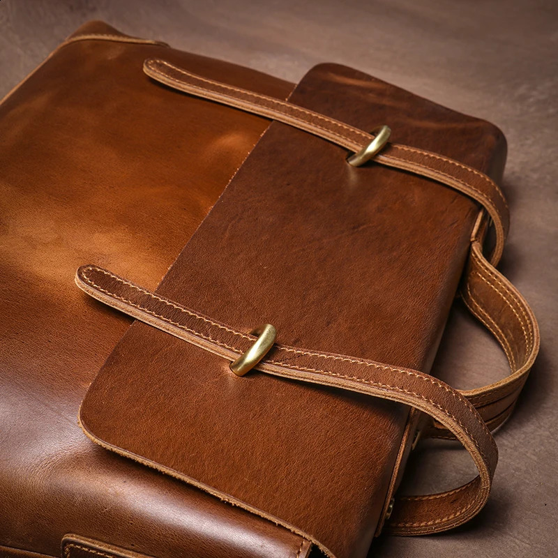 Genuine High Grade Retro Leather Briefcase Classic Mens Handbag Messenger Bag Office Computer Bags For 15 Inch Laptop 250407
