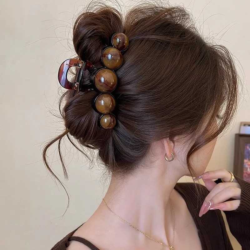 Retro gradient bead hair clip 11cm womens geometric plastic hair clip shark clip fashion all hair clip accessories Y2504012