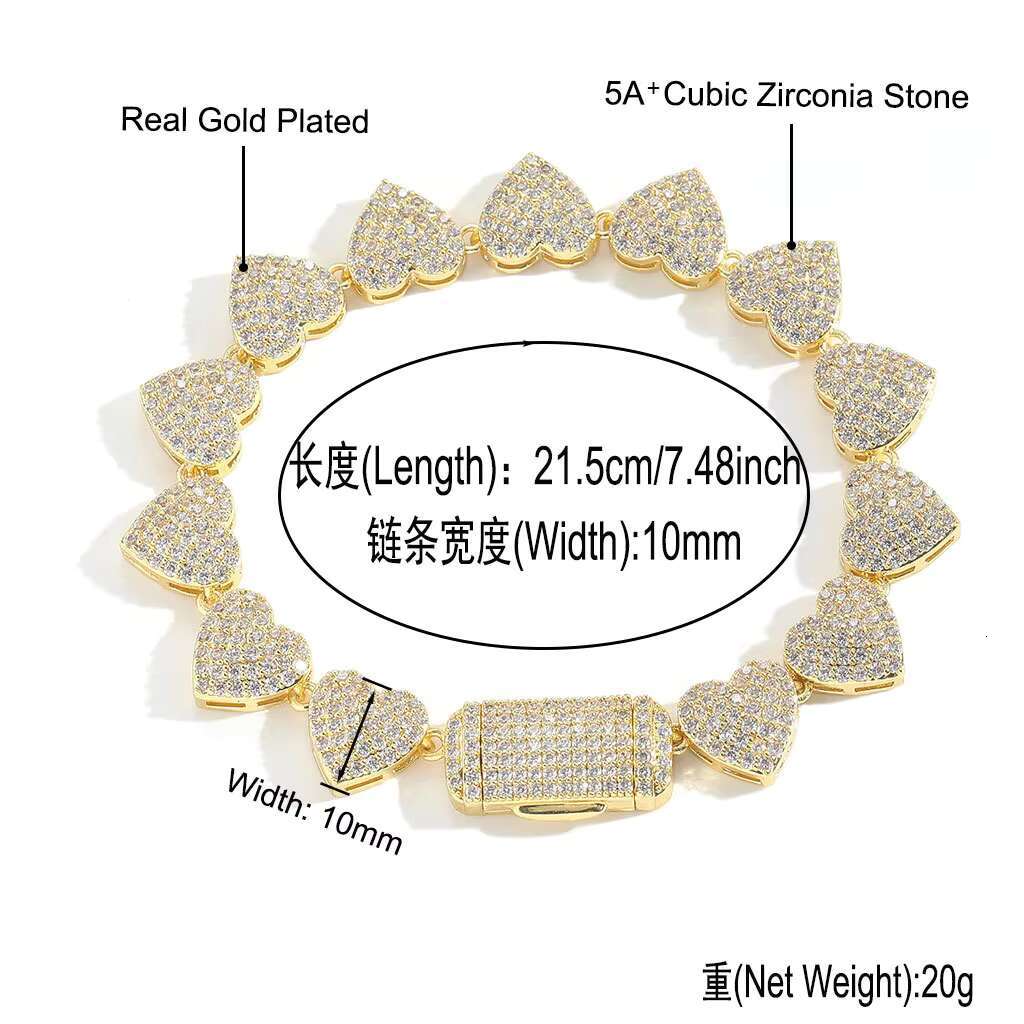 Hip Hop Jewelry High Quality 10mm 5A Moissanite Diamond Iced Out Buguette Heart Tennis Chain Womens Necklace