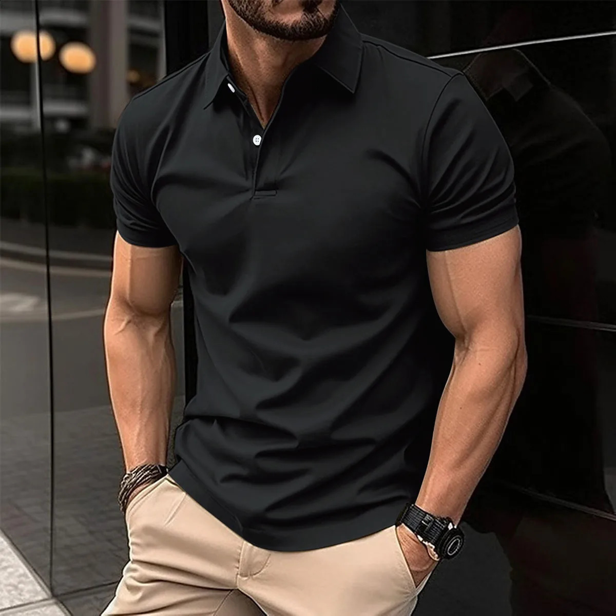 European Summer -Selling Mens Solid Color Polo Shirt Mens T-Shirt Comfortable Slim Business Office Golf Mens Clothing 250409