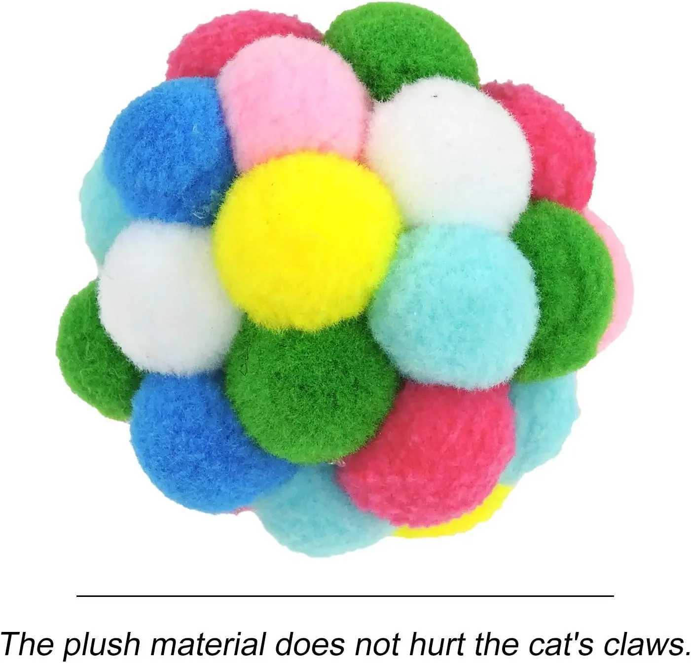 3/60 pieces of cat toy balls with bells colored cat Pom balls Tinsel glitter balls indoor cat and kitten interactive toys Y250412