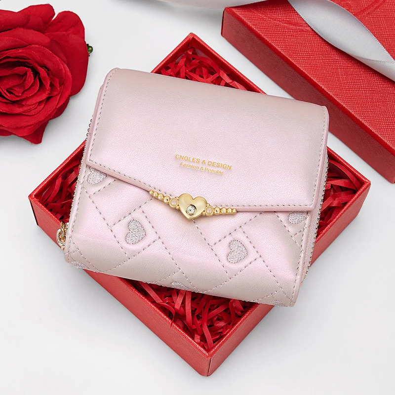 Womens leather wallet small wallet pink 250411