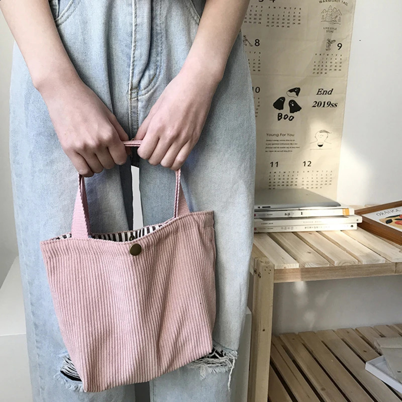 Simple Corduroy Small Square Handbag Ins Fashion Trend Womens Lunch Box Food Storage Bag 250401