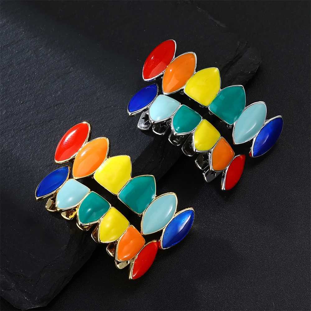 D Z Hip Hop Colorful Teeth Grill Suitable for Womens Bodies Rainbow Colorful Oil Drop Copper Teeth Grill Charm Party Jewelry Gifts W250412