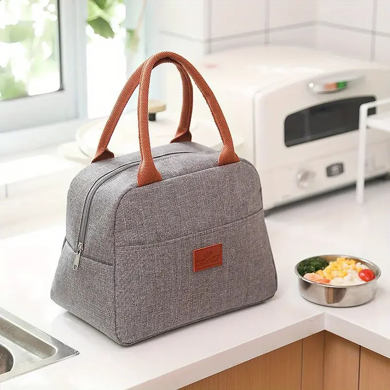 lunch bag gray Oxford cloth aluminum foil insulated shoulder bag waterproof picnic cooler bag 250410