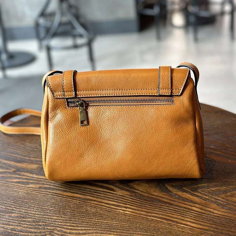 Simple Genuine Leather Women's 2025 New Vintage Shoulder Bags Solid Color Natural Soft Cowhide Messenger Bag