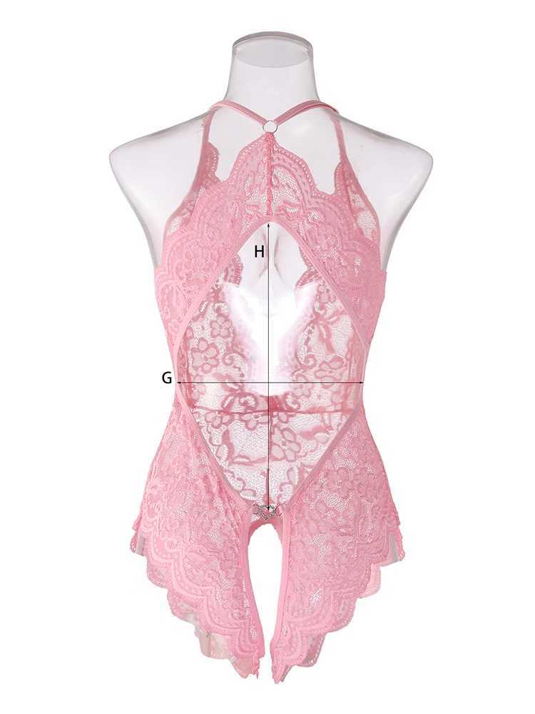 Sexy lingerie womens hollow erotic sleepwear lace evening gown sexy womens crotch less dress transparent dress pink party night W250412