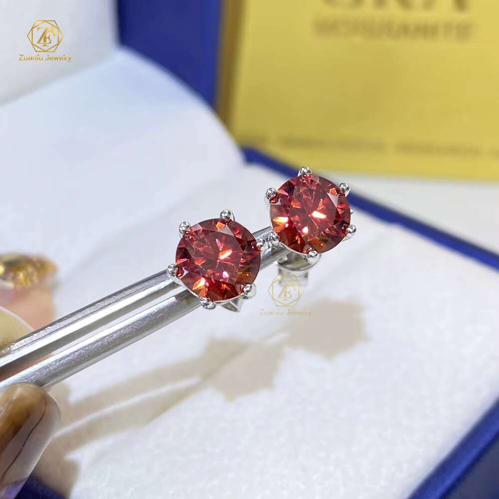 Men Wholesale 6 Prong 925 Silver Certified Round Solitaire 1CT 6.5MM GRA VVS Black Synthetic Moissanite Diamond Earrings