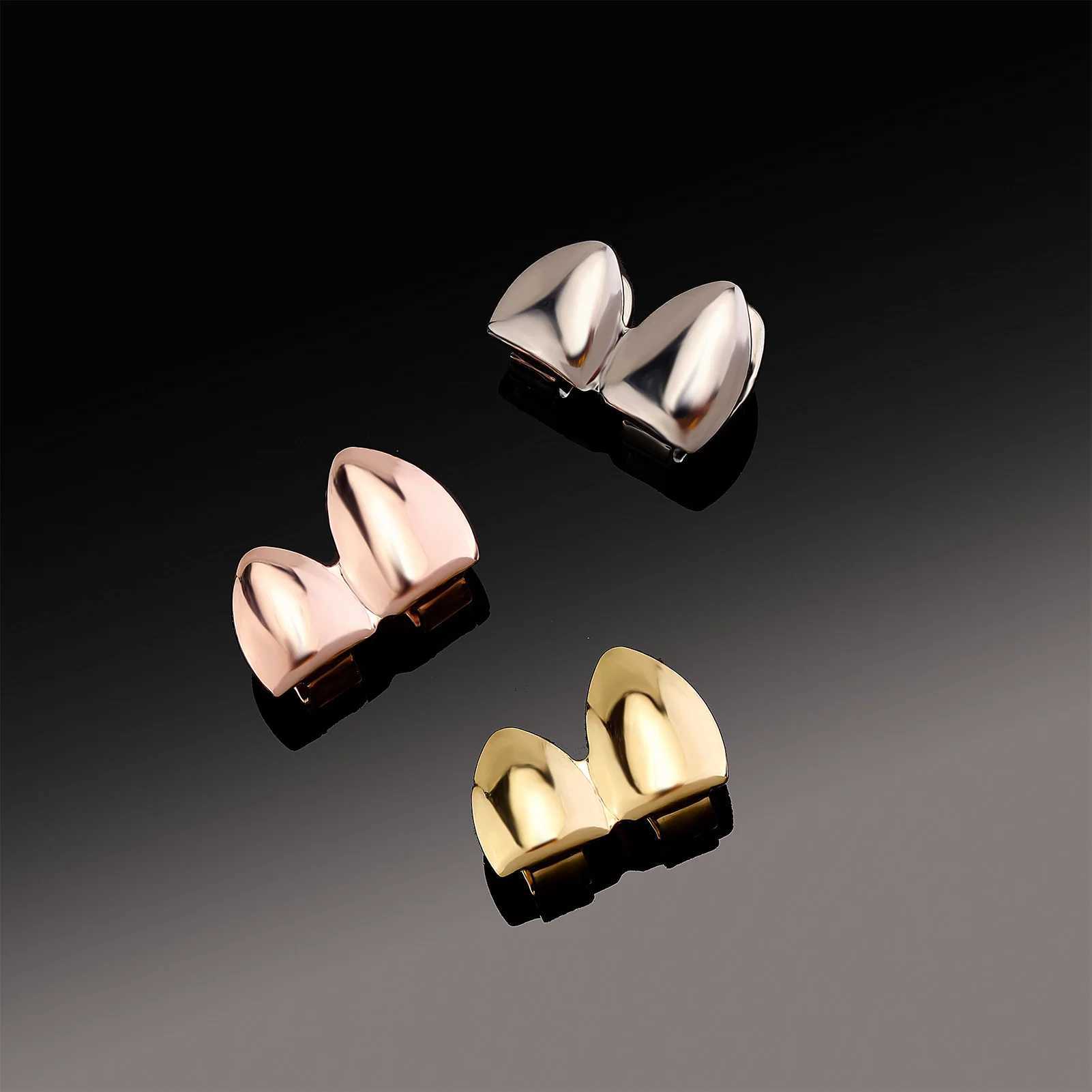 Rachelz Hip Hop Double Gloss Teeth Grillz Gold Silver Hat Fangs Dental Grill for Womens Jewelry Role Playing W250412