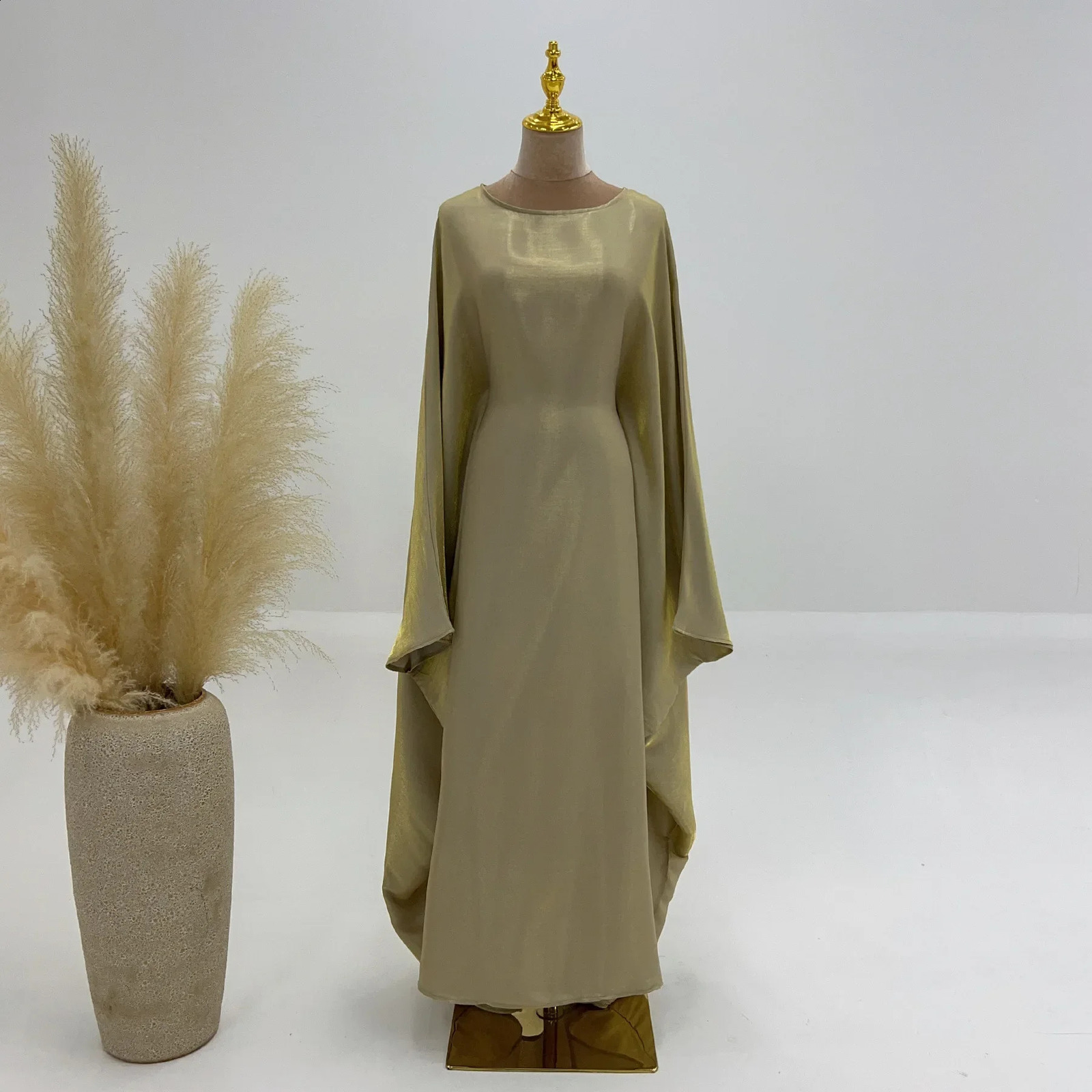 Ramadan satin Abaya Muslim Summer Batwing Sleeve Abayas Womens Kaftan Robe Dress Long 250411