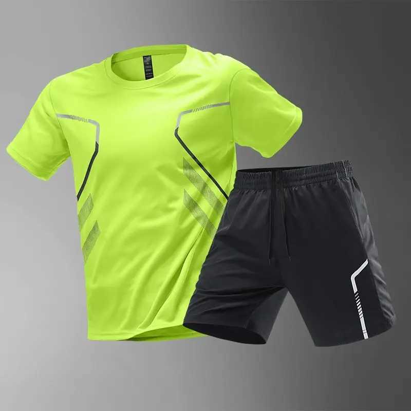 Summer Mens Set New Quick Drying Breathable Gym Clothing Training Short Sleeve Top Short Sleeve Set Outdoor Daily Casual Two Piece SetXJ250412