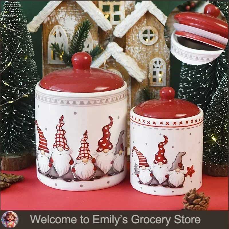 Christmas Nordic Style Christmas Clause Round Sealed Jar Candy Candied Dried Fruit Nut Food Storage Ceramic Container Kitchen Accessories Y251112