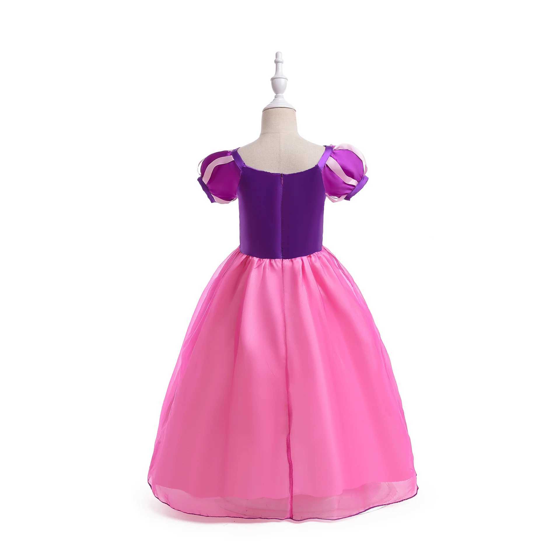 Disney Long Hair Princess Childrens Costume Halloween Role Play Puff Sleeves Birthday Party Dress Childrens Costume 1-10 Y CostumeXJ250411