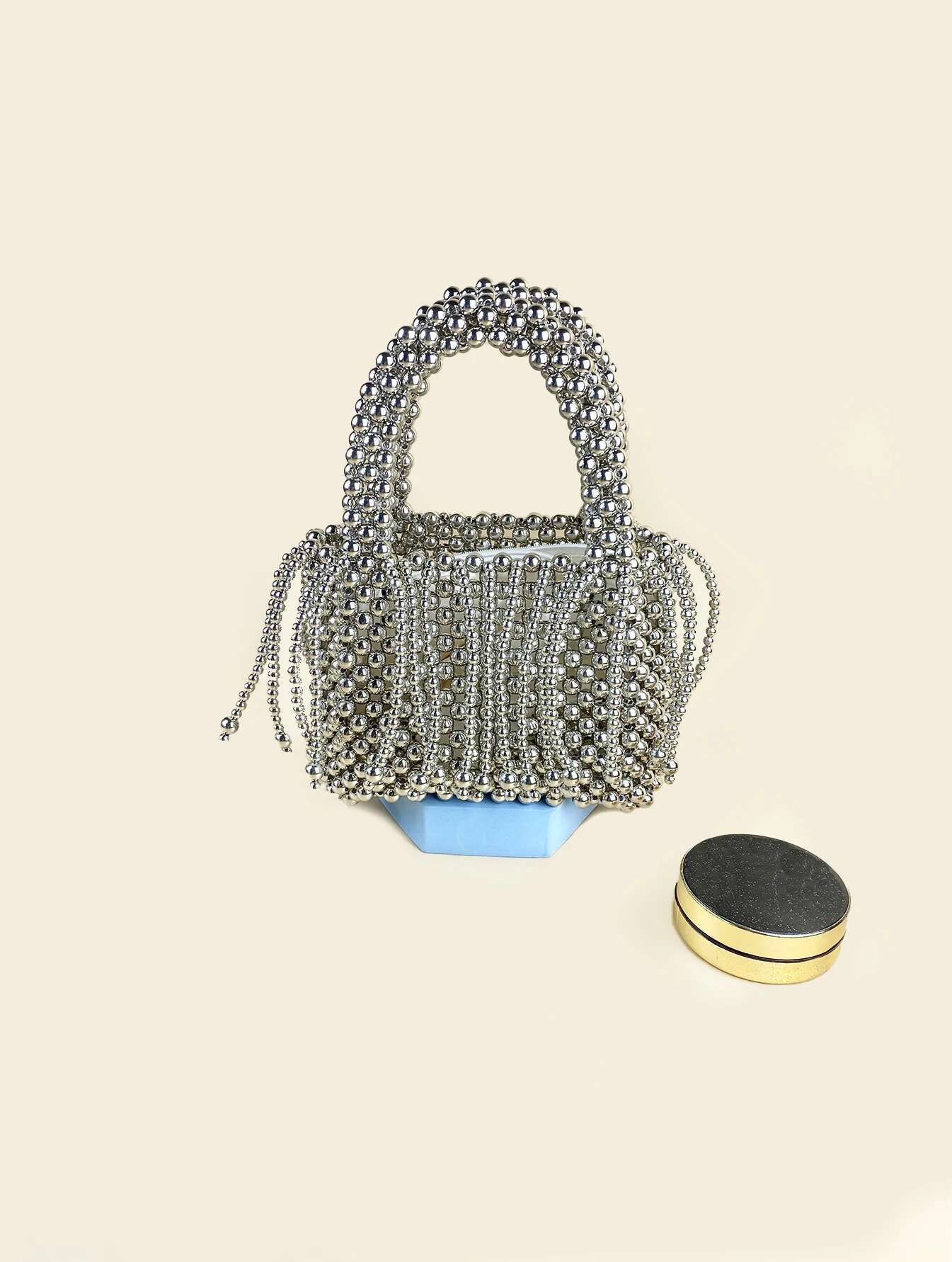Small Fashion Woven Beaded Sparkg Sier Versatile Vegetable Basket Handbag Banquet Women's Bag