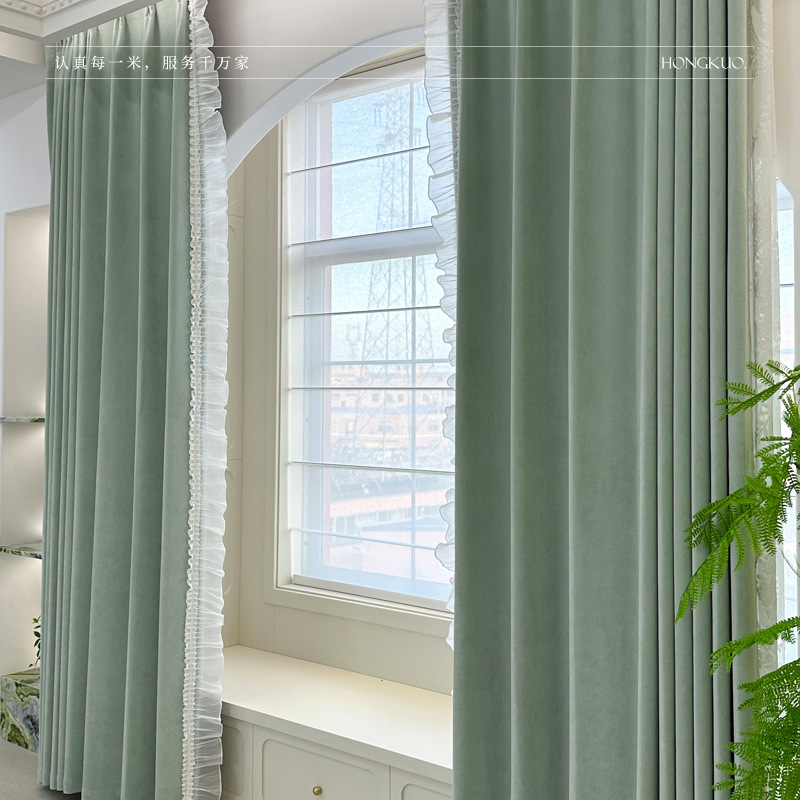 T0397 small fishbone blackout master jacquard dark pattern full blackout chenille curtain fresh color princess shape double door width