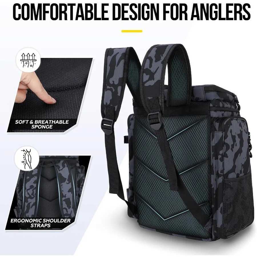 PLUSINNO Fishing Backpack with Rod Holders 42L Large Water-Resistant Fishing Tackle Bag Store Fishing Gear for Fishing Camping Z250411