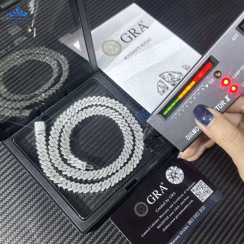 Custom Hip Hop Necklace Jewelry 925 Silver White Yellow Solid Gold Plated VVS1 Moissanite Diamond Iced Out 8mm Cuban Link Chain