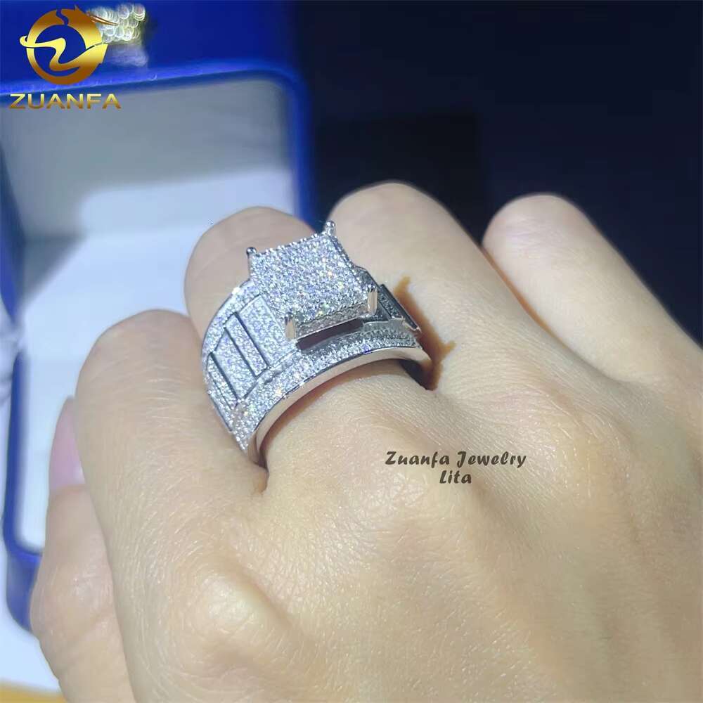Hip Hop Fashion Iced Out Vvs Moissanite Engagement 925 Sterling Silver Men Diamond Ring