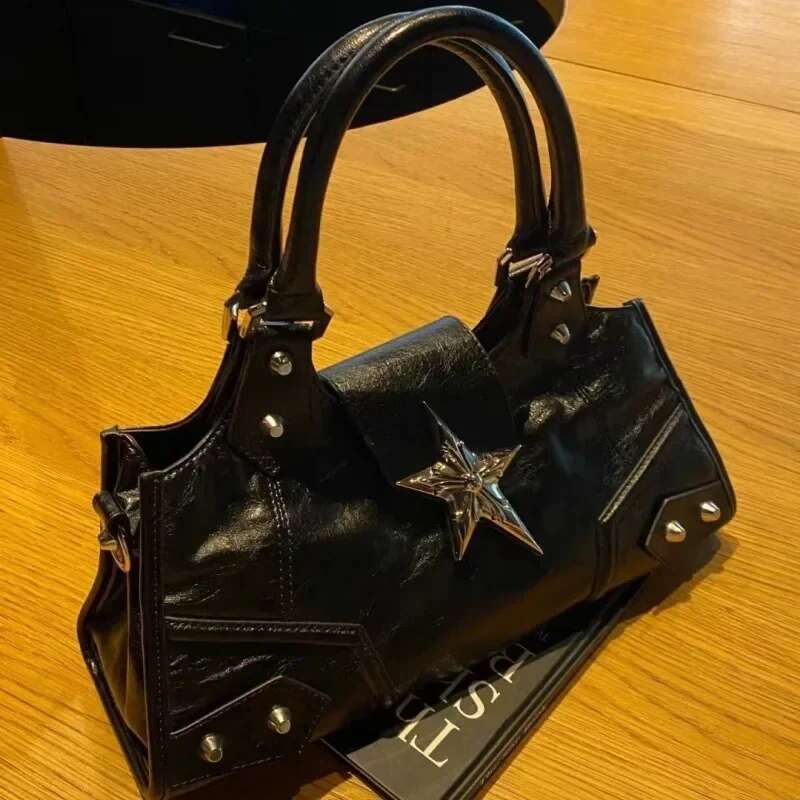 Y2K Gothic Star Girl Black Women Vintage Handbag Fashion Shoulder Bag Large Capacity PU Crossbody Goth Purse Punk Tote Bags