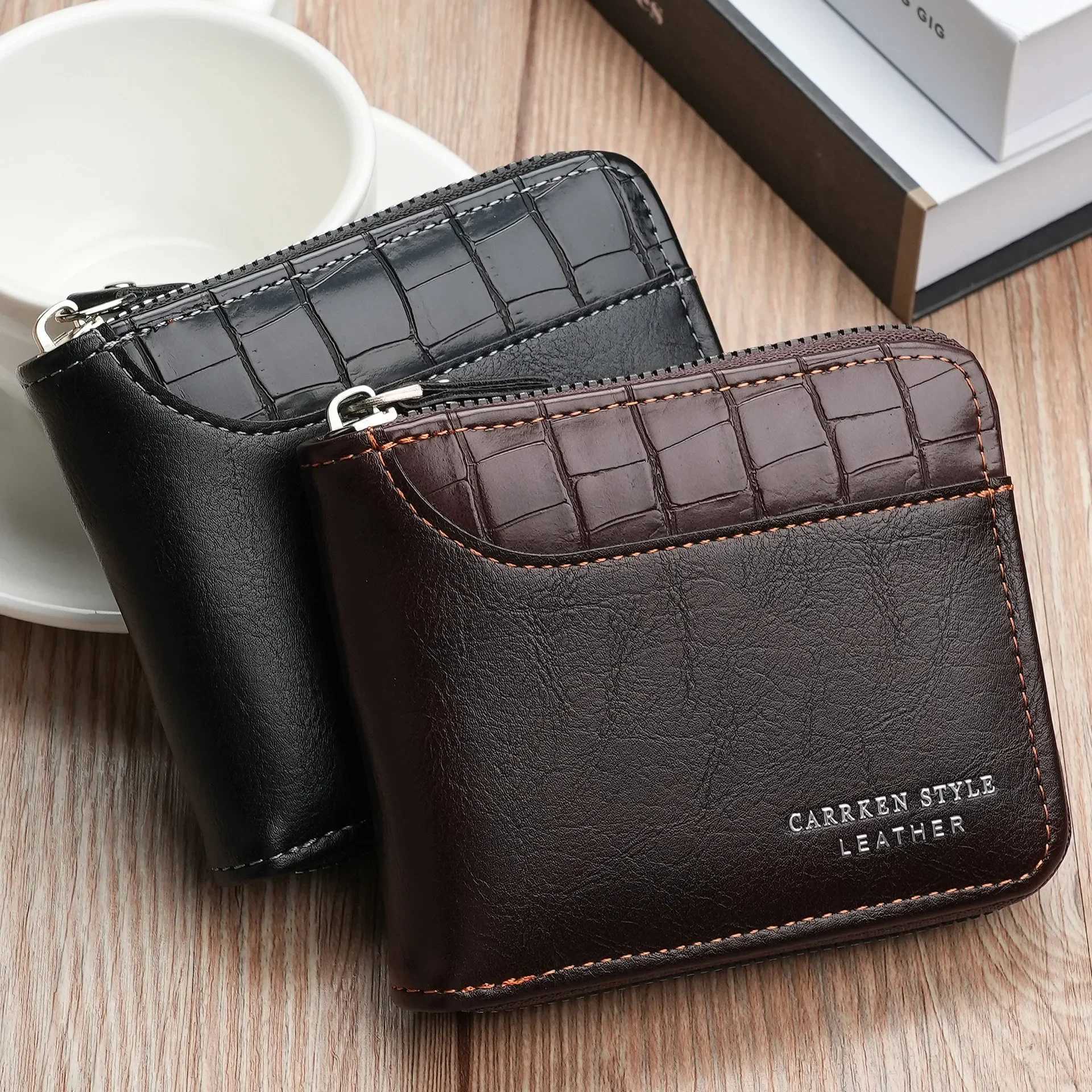 Leather mens wallet mens wallet mens zipper card holder with coin pocket Rfid wallet mens money bag gift Z250411