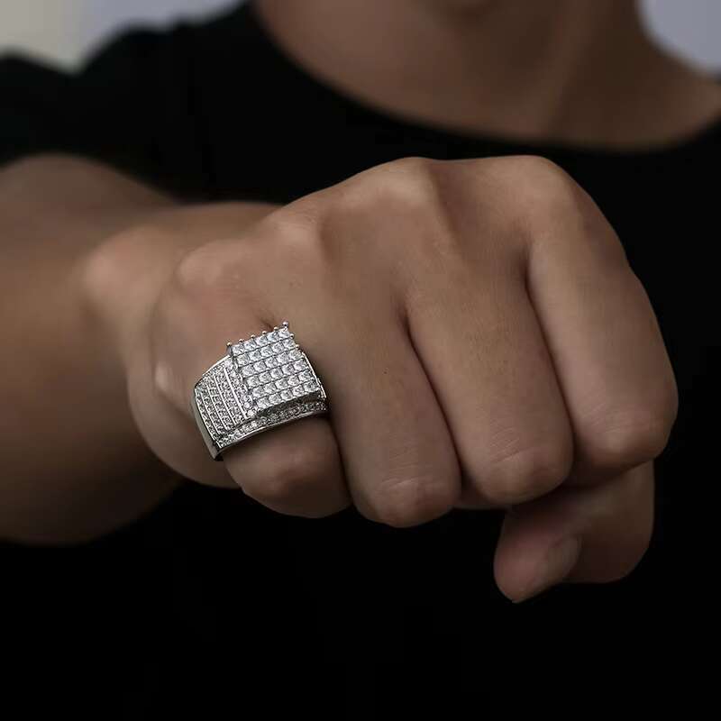 Custom Mens Moissanite Ring Classic Square Wedding Hip Hop Style 925 Silver with GRA Certificate D Color Moissanite Ring
