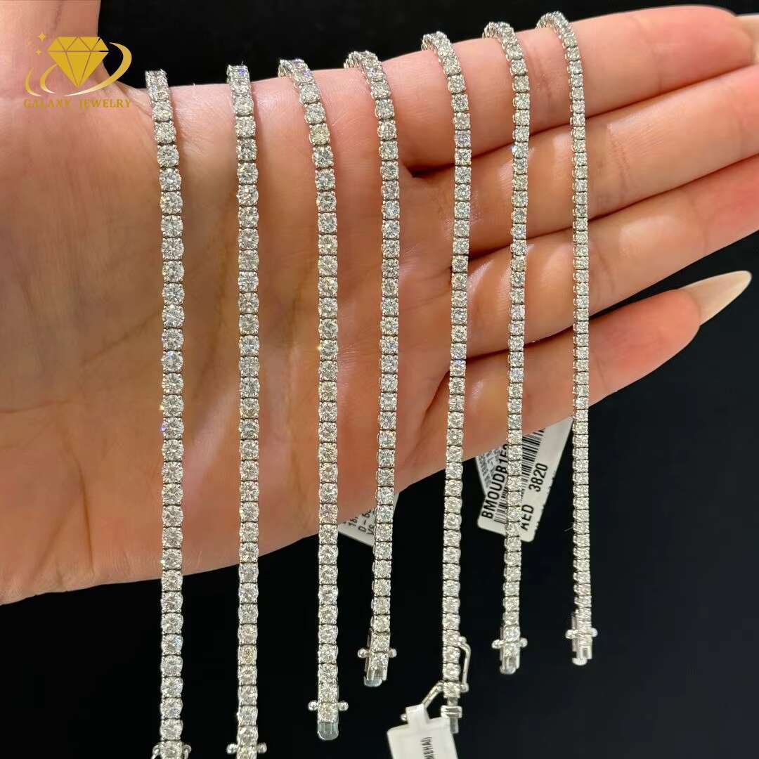 Classic Silver Moissanite Tennis Chains 18k White Gold Plated GRA Certificate Round Cut Vvs Moissanite Tennis Bracelet for Men