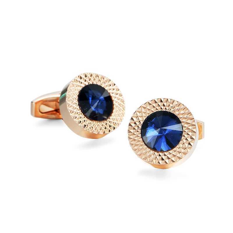XKZM brand cufflinks luxury blue glass mens cufflinks high-quality round crystal cufflinks shirt cufflinks wedding giftsT250412