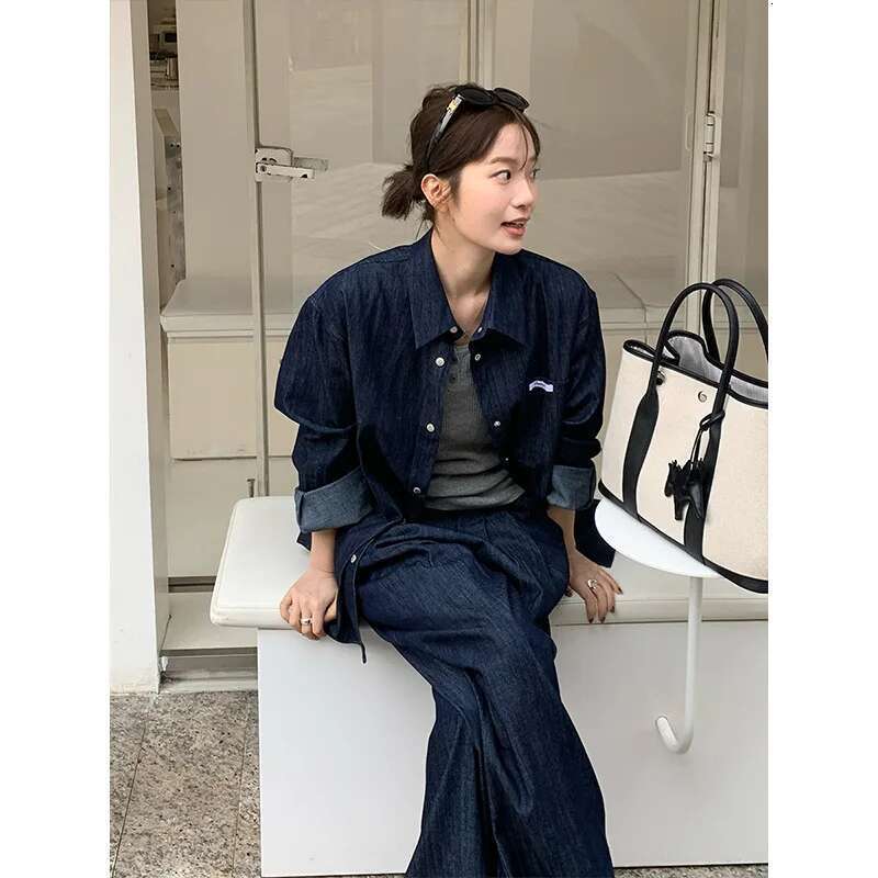 Denim Pant Women Two Piece Set Shirts Tops Matching Sets Y2k Streetwear Single Breasted Long Pants Jeans Casual 2025