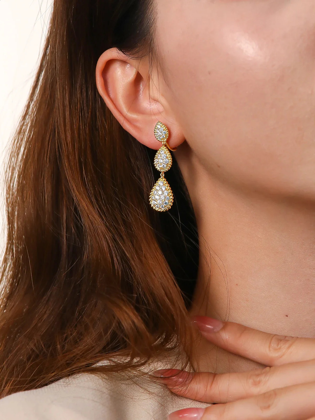 TYYL Classic 3 Water Drop Ear Clip Drop Earrings Stud Party Wedding Long Earring Zircon Ear Cuff Silver Jewelry For Women 250411