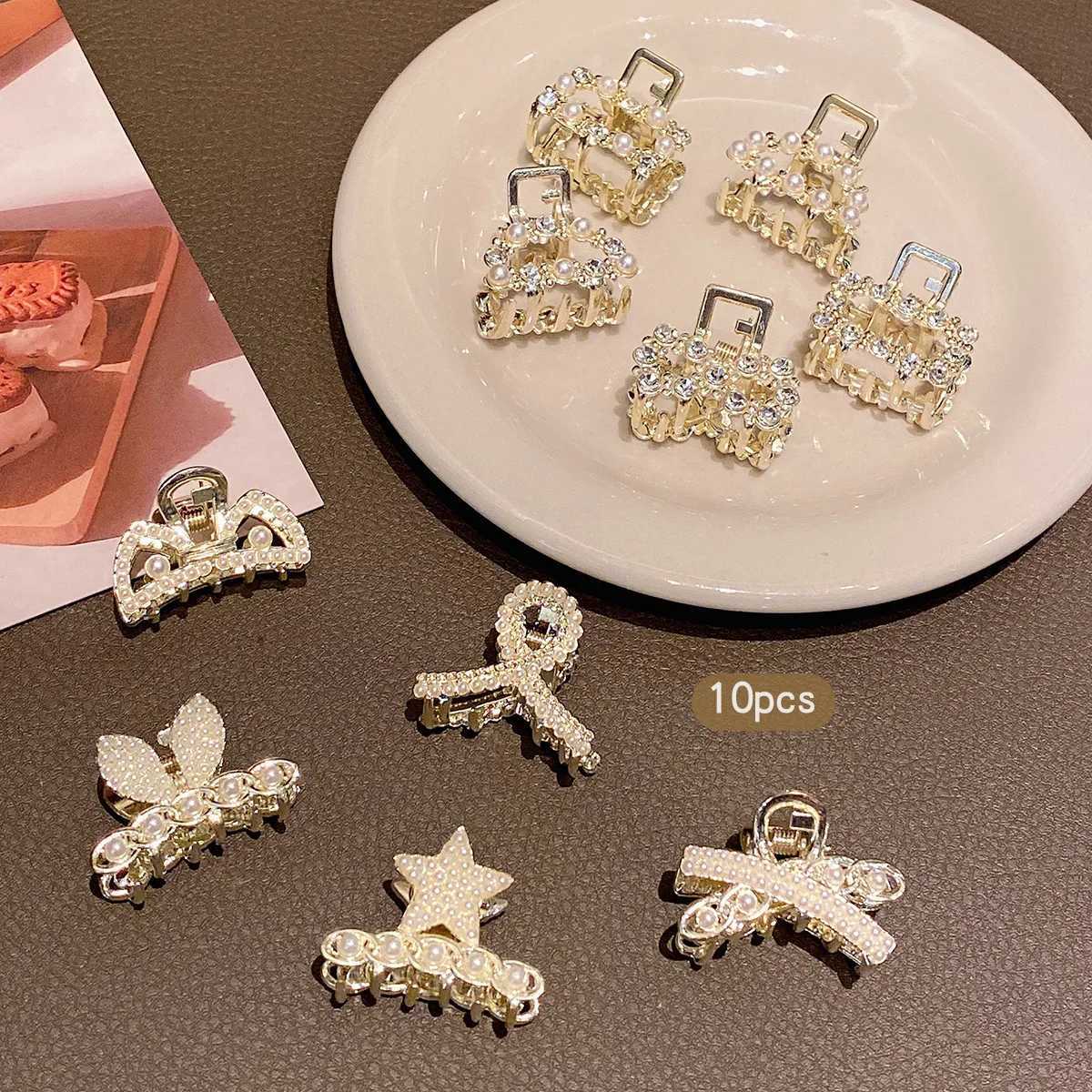 10 imitation pearl rhinestone small grab clips fashionable and sweet hair clips suitable for daily use as hair accessories Y2504012
