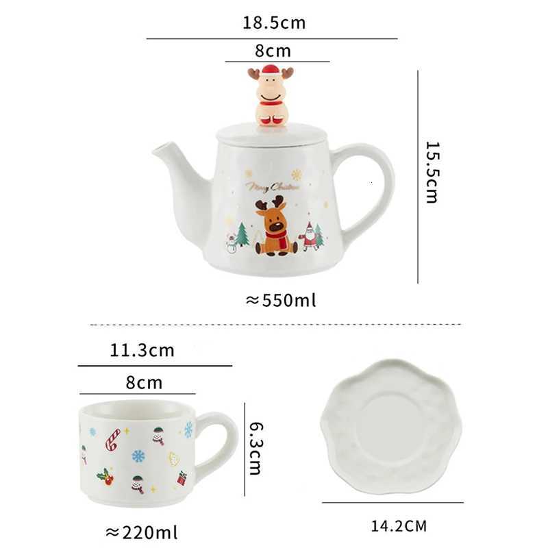 Christmas Christmas Ceramics Teaware Sets Coffee Cup Saucer Santa Claus Elk Snowman Tea Pot and Cup Set Drinkware Xmas Gift 1 Pot 2 Cups Y251112