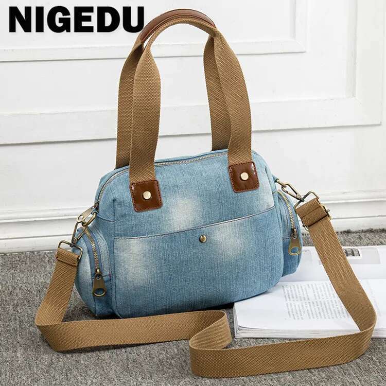 Brand Handbag Big Fashion Denim Jeans Female Shoulder New Design Women Totes Casual Ladies Crossbody Bag Blue