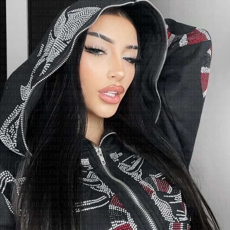 Zip Men Y2k Clothes Hoodie Fashion Hoodies Goth Rhies Butterfly Skeleton Print Long Sleeve Sweatshirt Oversized Top