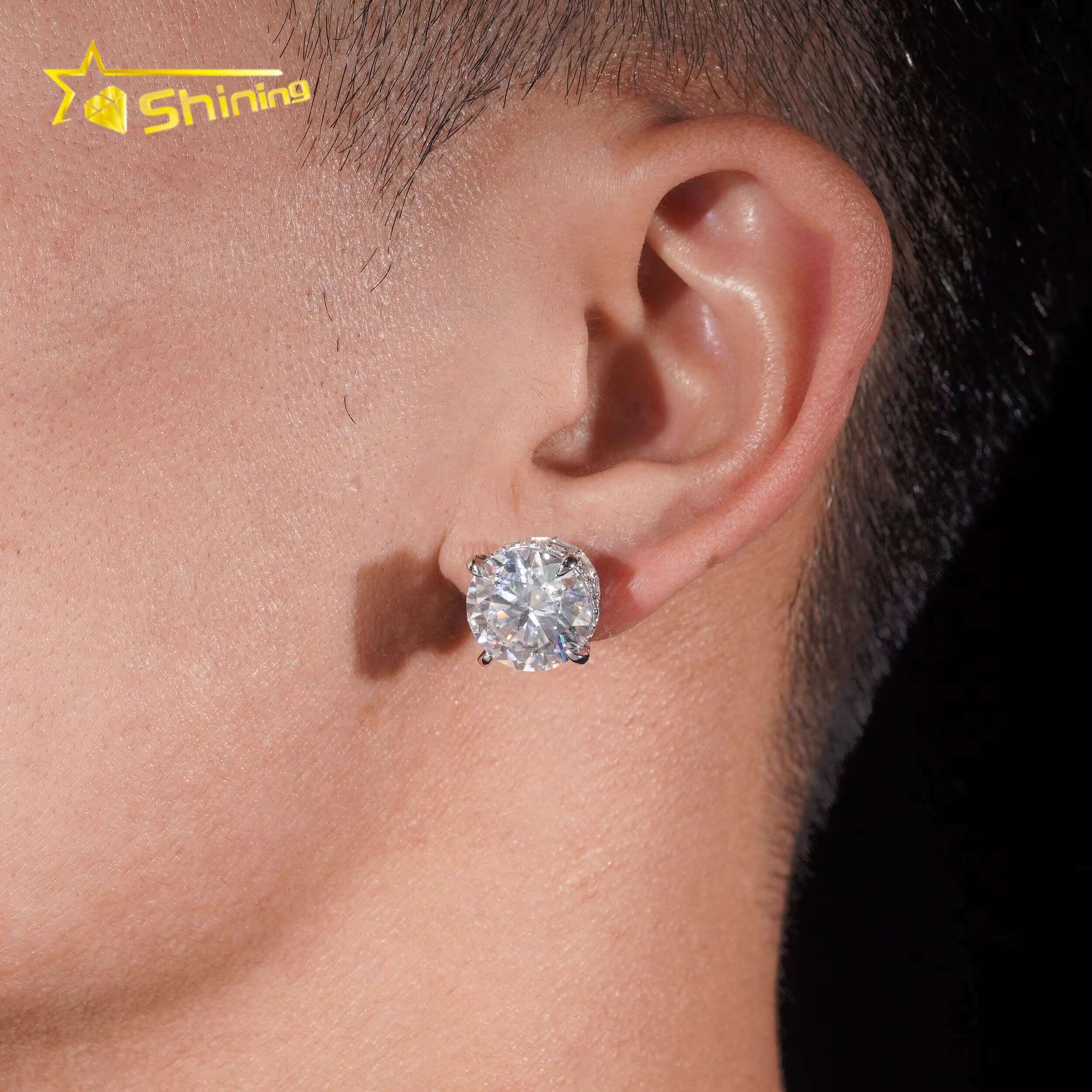 GRA Certificate High Quality Luxury Big Size 13mm Diamond Iced Out 925 Silver Stud Moissanite Hip Hop Earrings