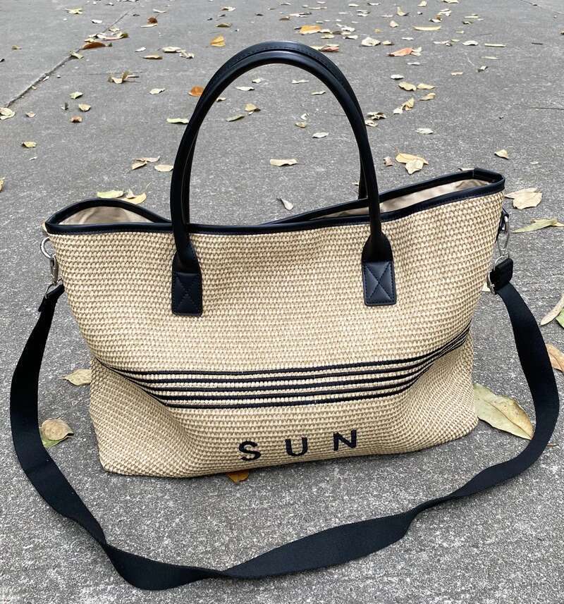 Large Capacity Straw Beach Tote Bags For Women Designer Handbags And Purses 2025 New In Letter Stripes Underarm Shoulder