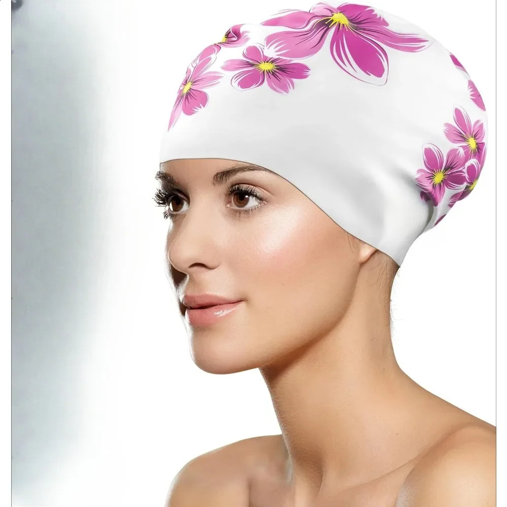 Womens Swimming Cap Silicone Long Hair Swimming Cap Non-slip Waterproof Womens Swimming Cap Adult 250411