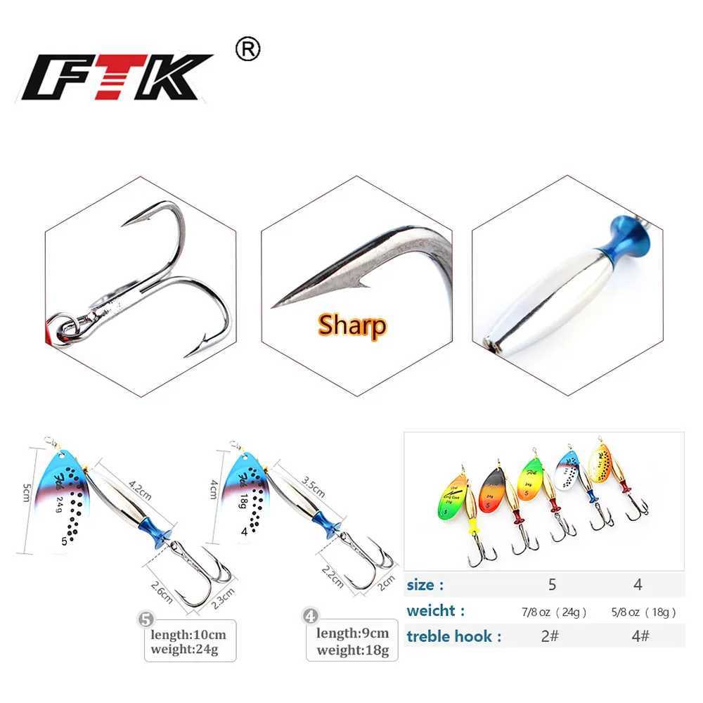 FTK 1Pcs 18g/24g Spinner Bait Hard Spoon Bass Lures Metal Fishing Lure With Feather Treble Hooks For Fishing Z250411