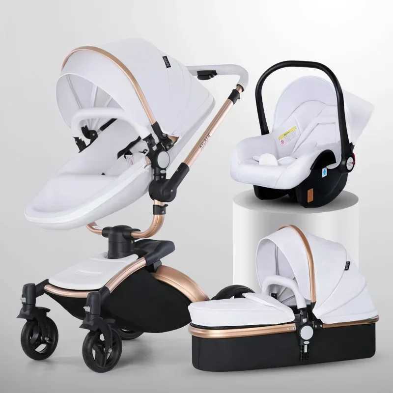 Baby stroller 3-in-1 bidirectional high landscape baby stroller PU leather foldable shock-absorbing egg stroller 2-in-1 W250411