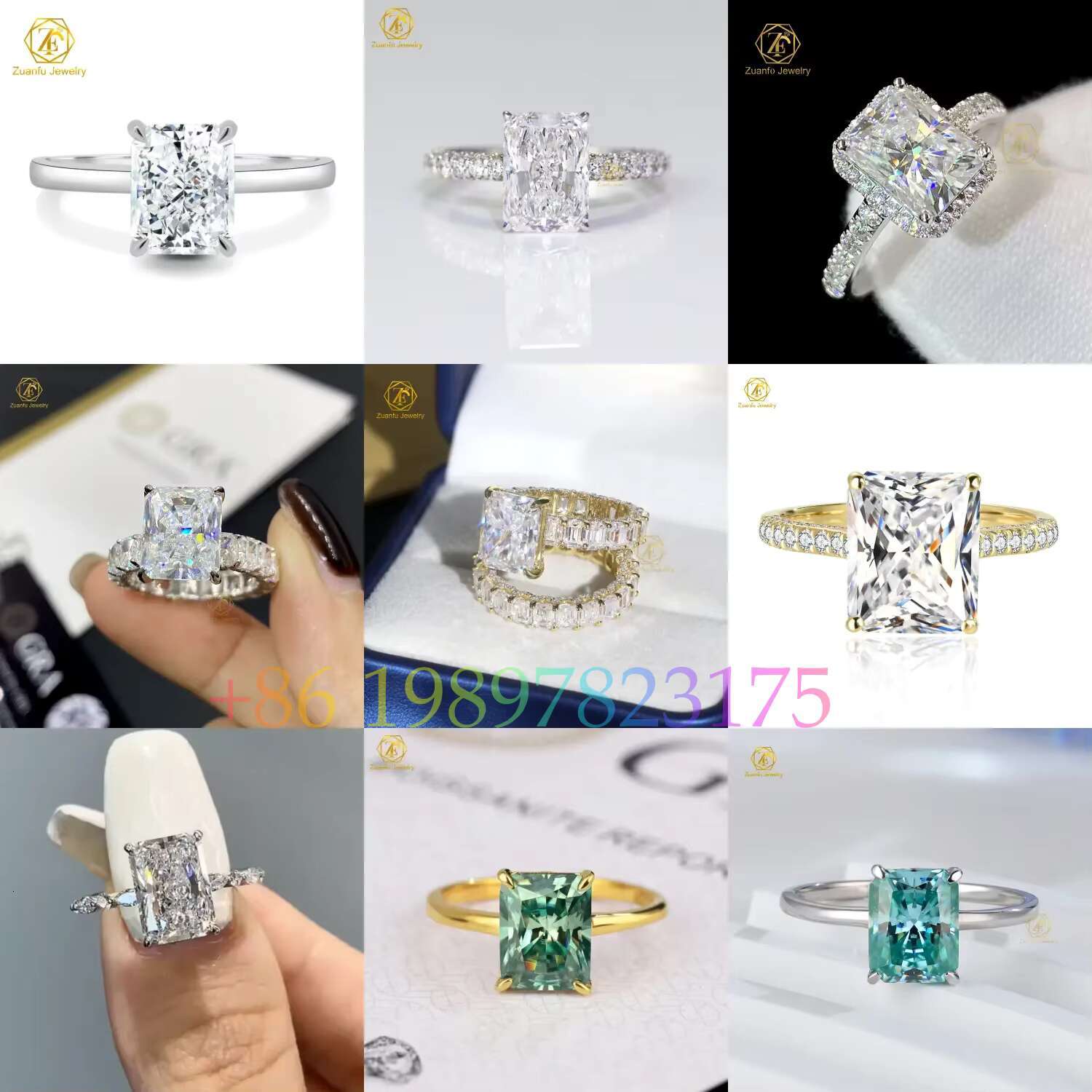 Pass Diamond Tester 925 Silver 10k 14k 18k Solid Gold Radiant Cut Moissanite Ring Eternity Promise Wedding Band Ring