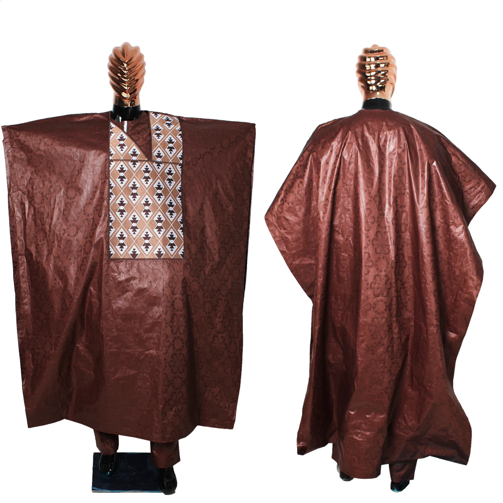 Kaftan Elegant African Mens 3Piece Long Sleeve Ethnic Top and Pants Full y Wedding Wear 250411